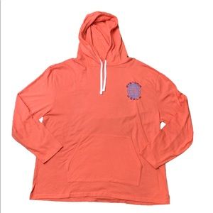 Arizona Jeans Co Mens Coral Orange Long Sleeve Tee Hoodie XL, pin hole in back.
